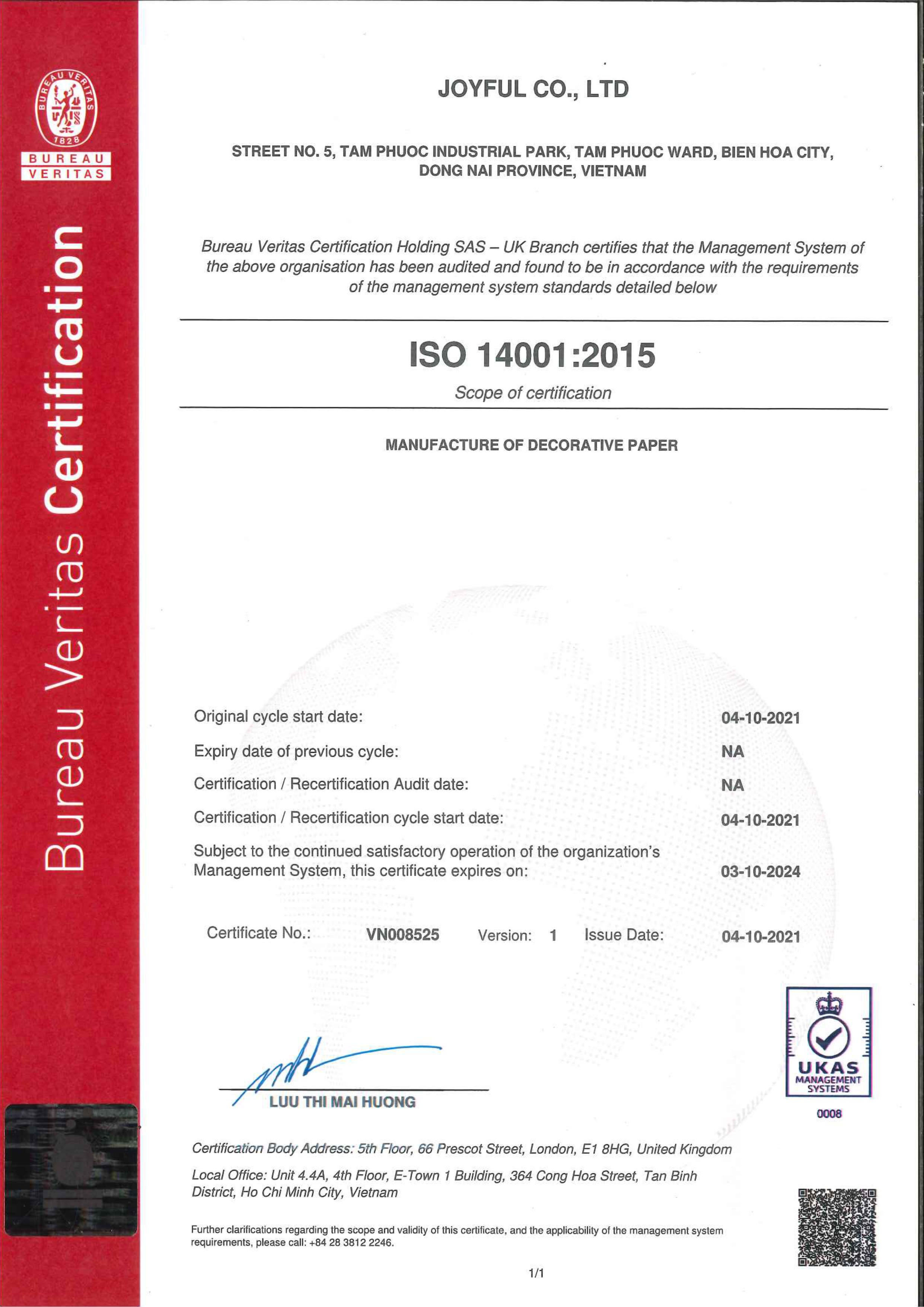 ISO 14001:2015 - Công Ty TNHH Joyful